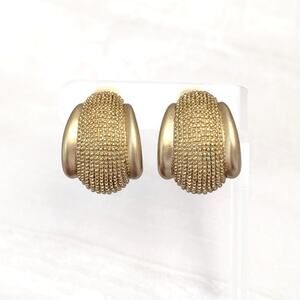 Vintage Clip On Earrings Chunky Statement Glam Large Statement Gold Tone 1.25"